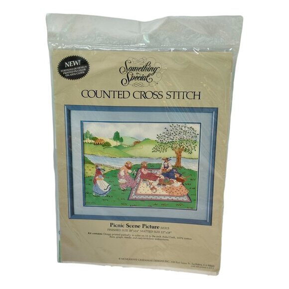 Something Special Vintage Needlepoint Kit Picnic Scene Counted Cross 1987 Sealed - Picture 1 of 4